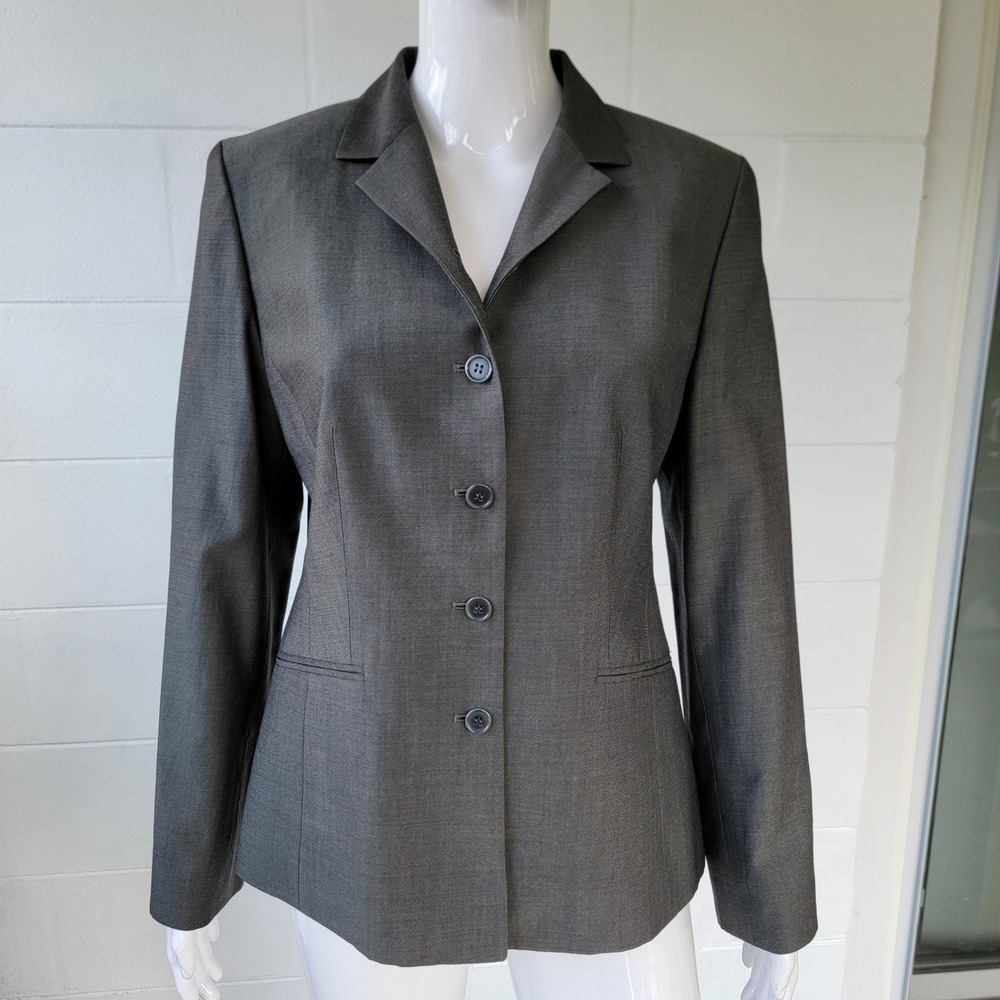 VTG 90s Ann Taylor LOFT Blazer Dark Gray Women 8 Y2K Corporate Minimalist Wool